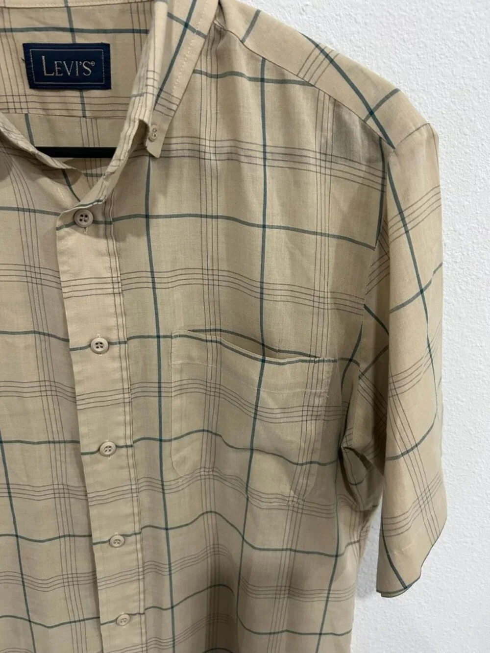 Levis Medium Mens Beige Plaid Short Sleeve Button Up Shirt Pastoral Rusticcore